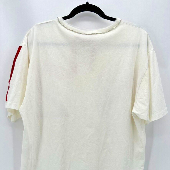 No. 21 Embellished T Shirt Ivory Red Velvet Logo Size 4 Rhinestone Glam Preppy - Picture 8 of 11